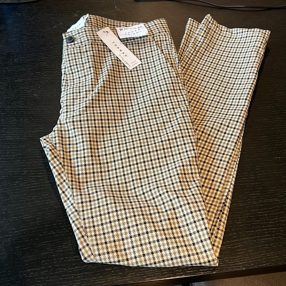 Men’s TOPMAN Super Skinny Pants W32 x L32 Black/Beige/White pattern NWT